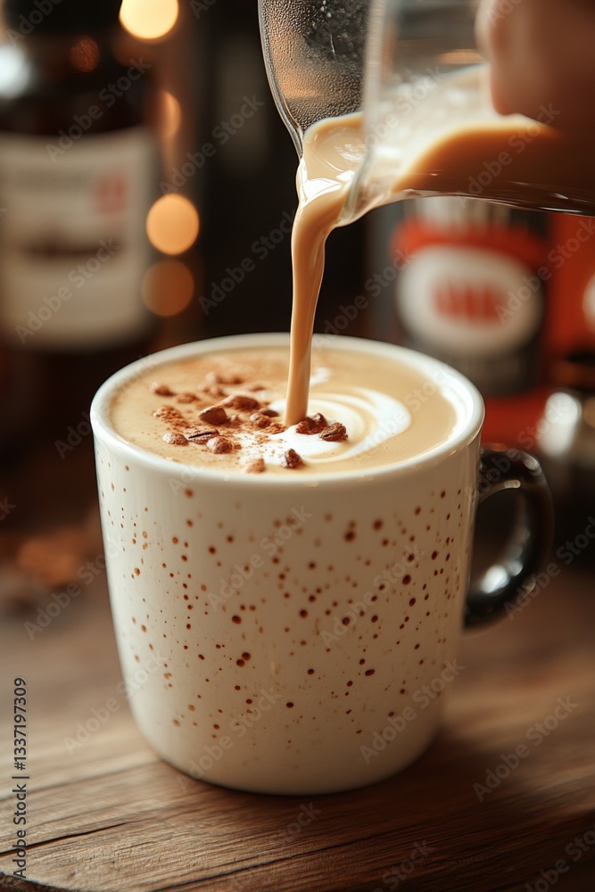 Flavored Cream Poured Into Coffee