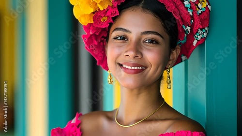 Portrait of a Puerto Rican woman in traditional dress
