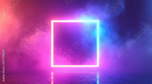 frame for your design with neon glow in pink, red and purple tones. Background with smoke and frame