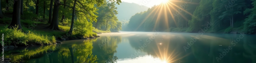 Sun-dappled Piney Z Lake, lush greenery mirroring in calm waters , Piney Z Lake, sunlight, nature Sun-dappled Piney Z Lake, lush greenery mirroring in calm waters , Piney Z Lake, sunlight, nature