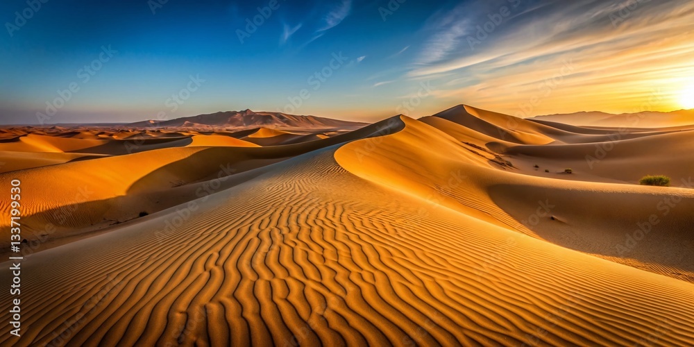 Naklejka premium Minimalist Erg Chebbi Dunes, Western Sahara, Morocco: Breathtaking Panorama Landscape