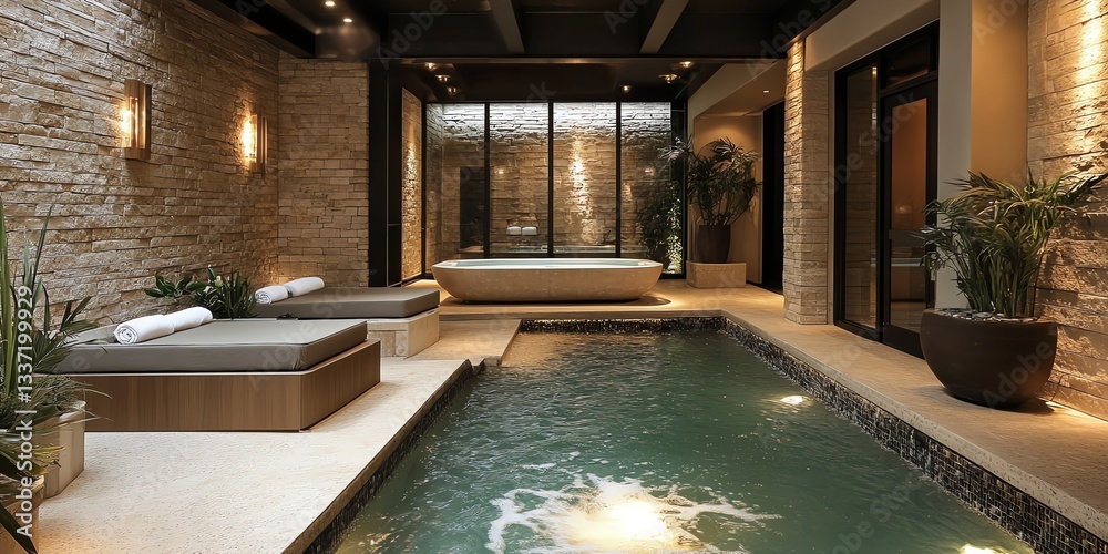 custom made wallpaper toronto digitalLuxury Indoor Pool and Spa with Stone Walls and Modern Design