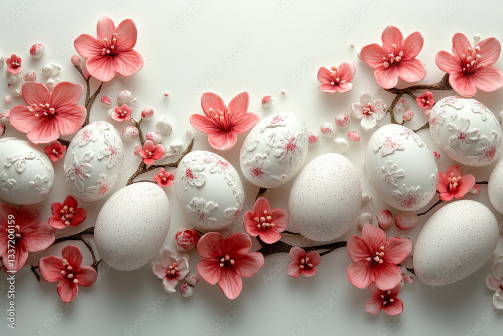 Easter Eggs With Floral Decorations And Branches