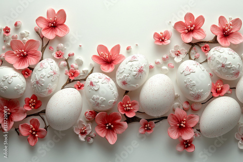 Obraz na płótnie Easter Eggs With Floral Decorations And Branches w salonie