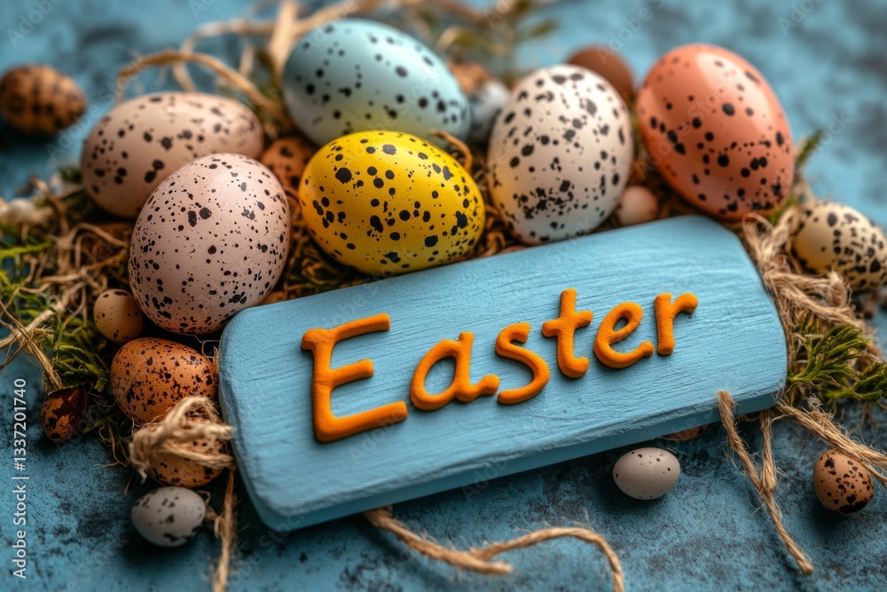 Blue And Yellow Easter Eggs With Rope