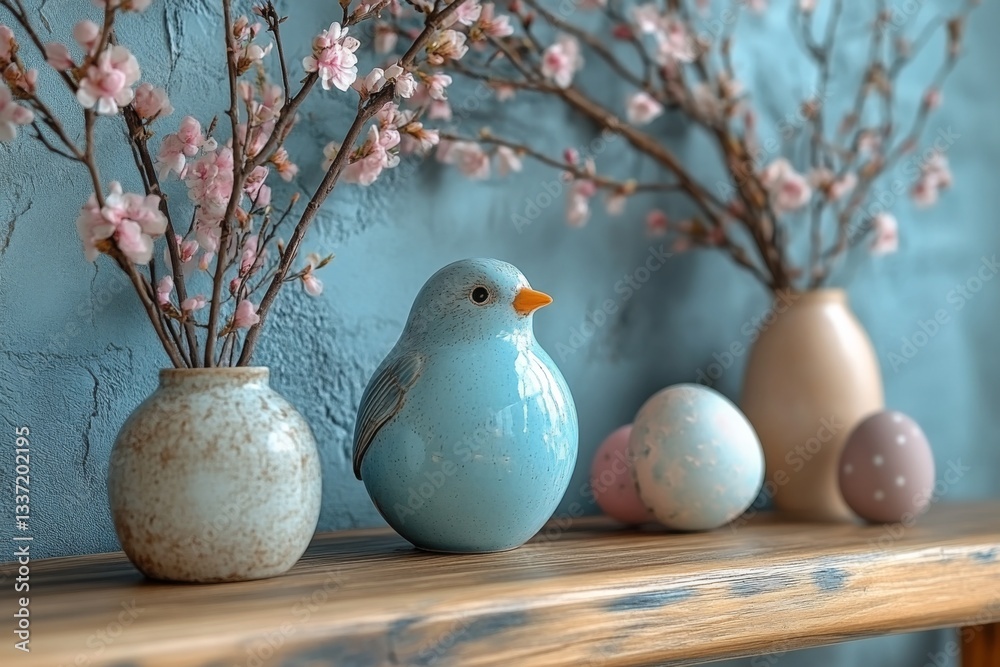 Bird Figurine With Easter Decorations