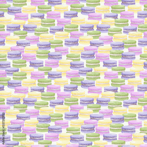 Seamless assorted macarons pattern. Macaroon background 







