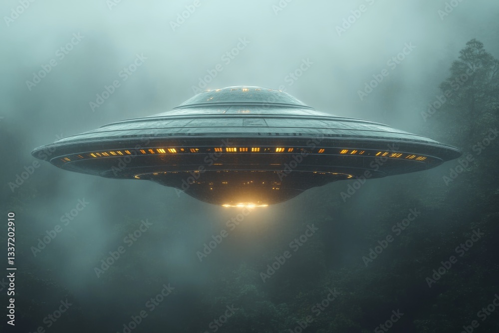UFO Hovering In Dense Fog