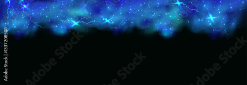 Powerful electrical current energy. Flash of lightning in a magic frame. Neon discharge in smoke effect.
