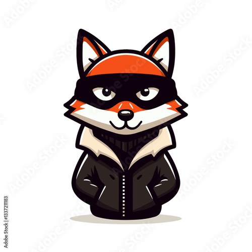 Mysterious fox in black leather jacket on white background. Perfect for urban fashion branding or rebellious character design.
