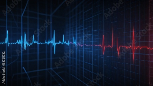 Electrocardiogram showing changing heart rate on digital display