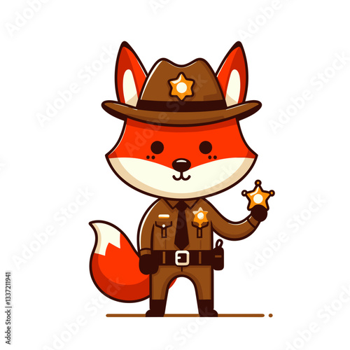 Sheriff fox with badge and brown uniform. Perfect for law enforcement themed content or western animation characters.