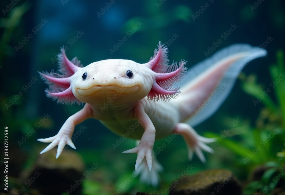 Swimming i nthe aquarium smiling axolotl