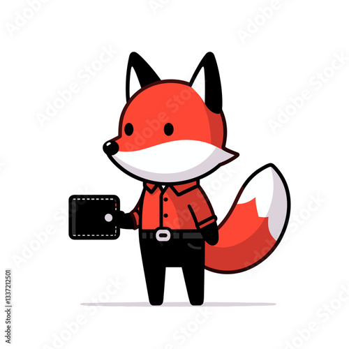 Vector cartoon fox filmmaker in red coat holding movie camera. Perfect for film festivals, video production services, or creative content creation marketing.