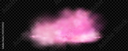 Pink powder dust with glittering shimmering swirls, shiny glitter design. Magical motion, sparkling lines on a black background.