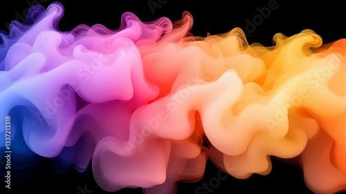 Dynamic and Vibrant Swirl of Colorful Smoke Abstract Patterns in Shades of Purple, Pink, Orange, and Yellow Against Black Background