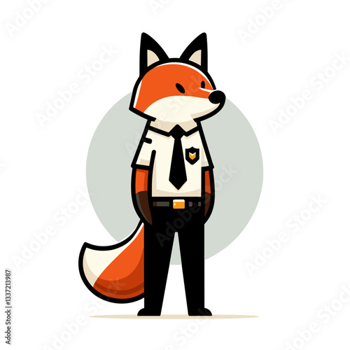 Vector cartoon fox as security officer in formal uniform. Perfect for protection services, surveillance companies, or safety awareness campaigns.