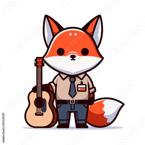 Country musician fox with acoustic guitar in casual outfit. Vector illustration for folk music performances, songwriting, or rural entertainment concepts.