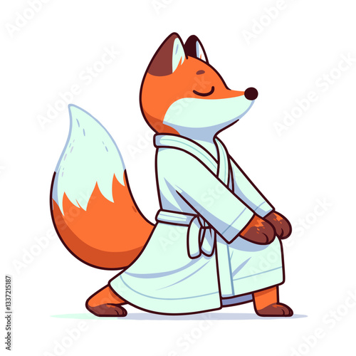Martial artist fox in white karate gi with belt. Vector illustration for martial arts training, disciplined sports, or traditional combat philosophy concepts.