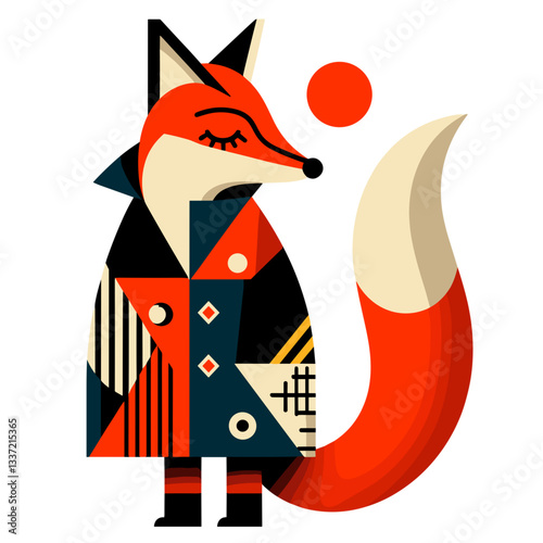 Vector cartoon fox in geometric abstract art style with bold colors. Perfect for modern design projects, contemporary art exhibitions, or creative agency branding.