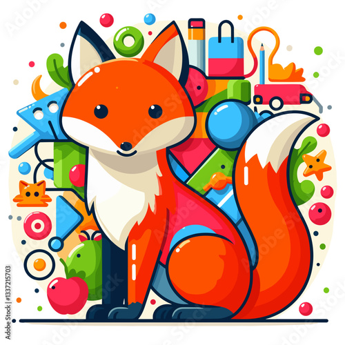 Vector cartoon fox with colorful abstract background. Perfect for creative agencies, digital art exhibitions, or modern design projects.