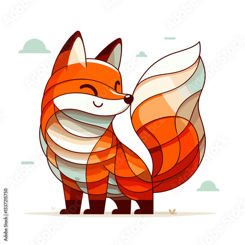 Vector cartoon fox with stylized geometric body design. Perfect for modern art projects, graphic design templates, or contemporary illustration collections.