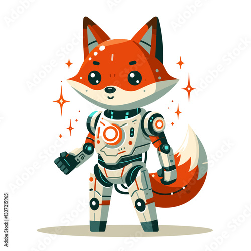 Astronaut fox in white spacesuit with camera. Vector illustration for space exploration missions, cosmic adventures, or science fiction themed concepts.