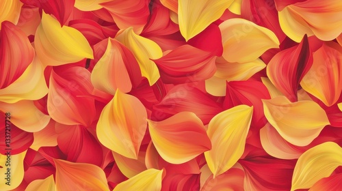 A vibrant arrangement of red and yellow petals creating a lively and artistic background, ideal for design projects and creative expressions.