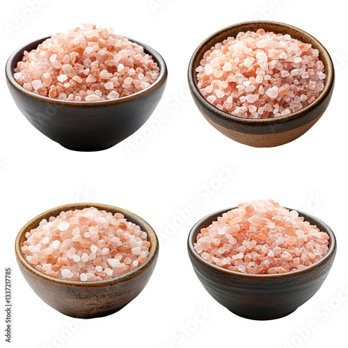 Himalayan Pink Salt in Ceramic Bowl, Isolated 