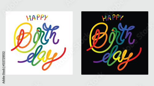 Happy birthday fluid 3d twist text made of blended Rainbow colorful circles.Cool and fun design elements vector 