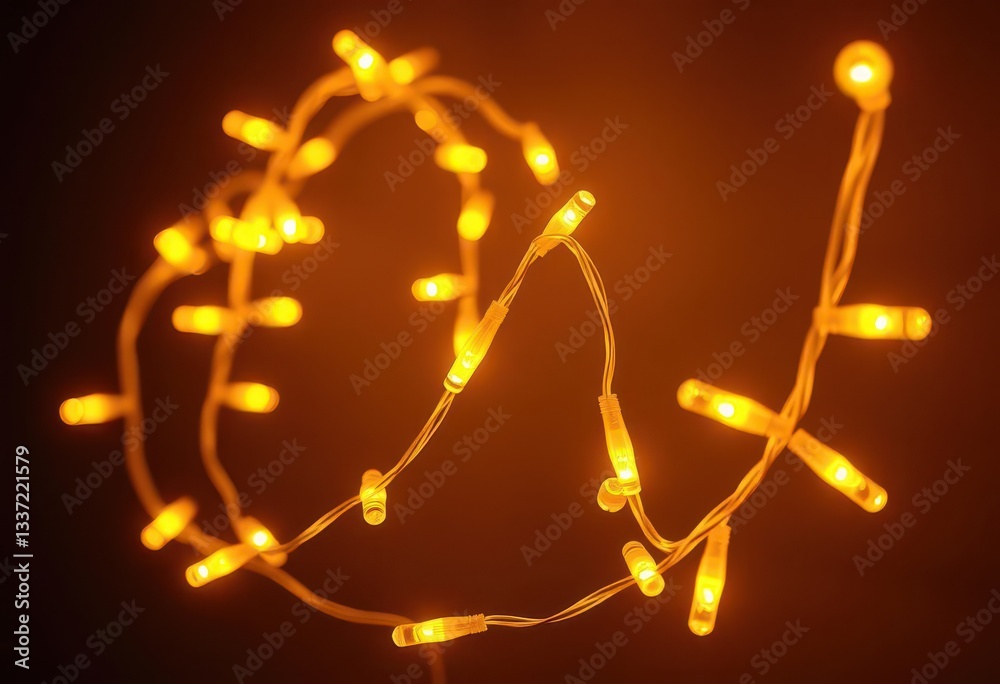 A string of warm yellow LED lights looped into a festive garland, garland, yellow A string of warm yellow LED lights looped into a festive garland, garland, yellow