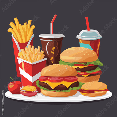 fastfood, fast, snack, food, meal, delicious, burger, lunch, background, dinner, american, meat, unhealthy, menu, restaurant, set, cheeseburger, junk, isolated, hamburger, fat, eat, sandwich, tasty, c