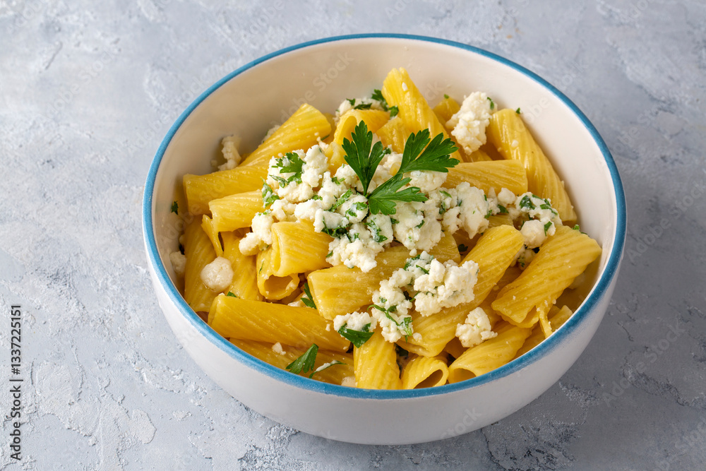 Delicious dishes; Cheese Sauce Penne Pasta (Turkish name; peynirli makarna)