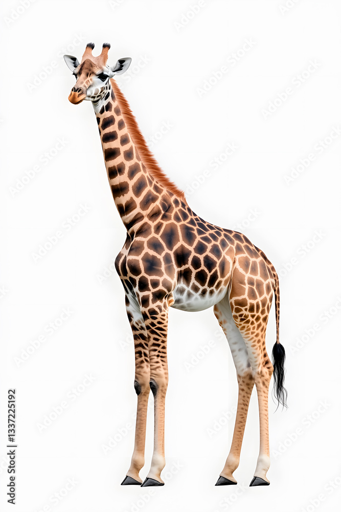 Obraz premium Realistic Standing Giraffe isolated on white background