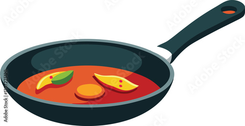Frying pan with food vector art illustration