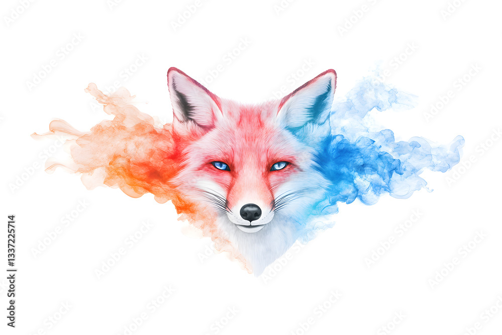 Naklejka premium Abstract watercolor red fox face design isolated on white background