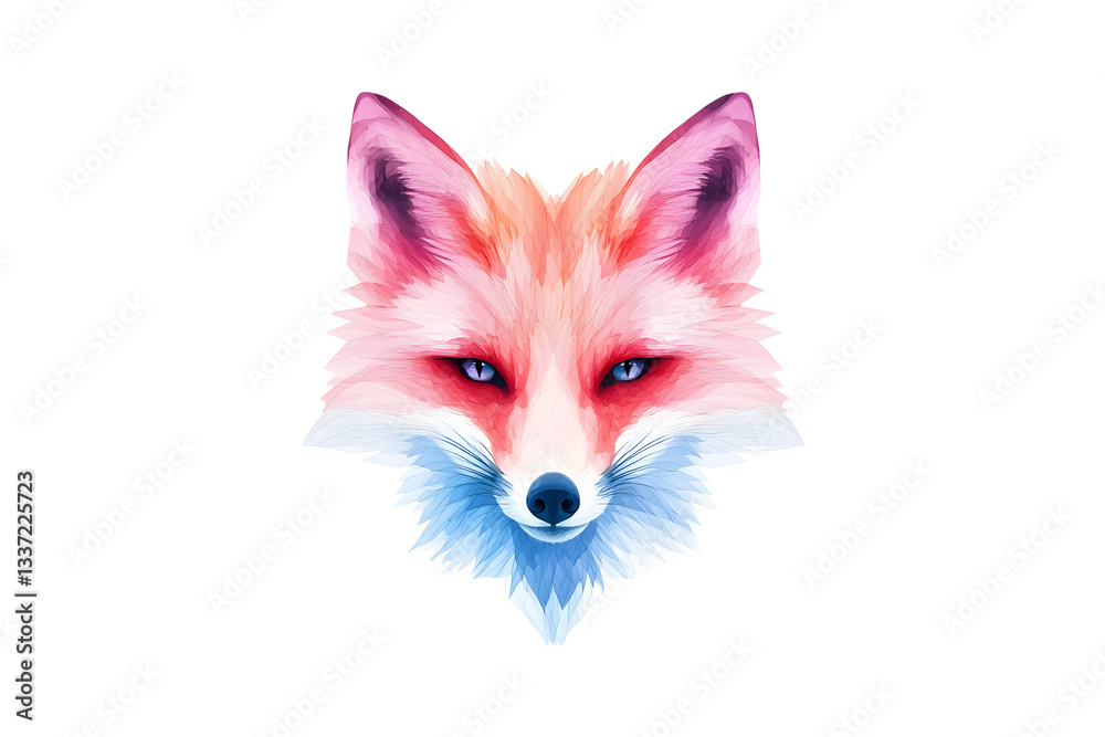 Fototapeta premium Abstract watercolor red fox face design isolated on white background