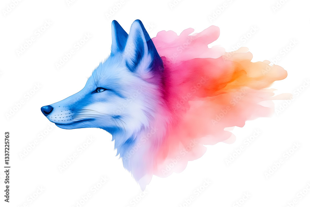 Fototapeta premium Abstract watercolor red fox face design isolated on white background