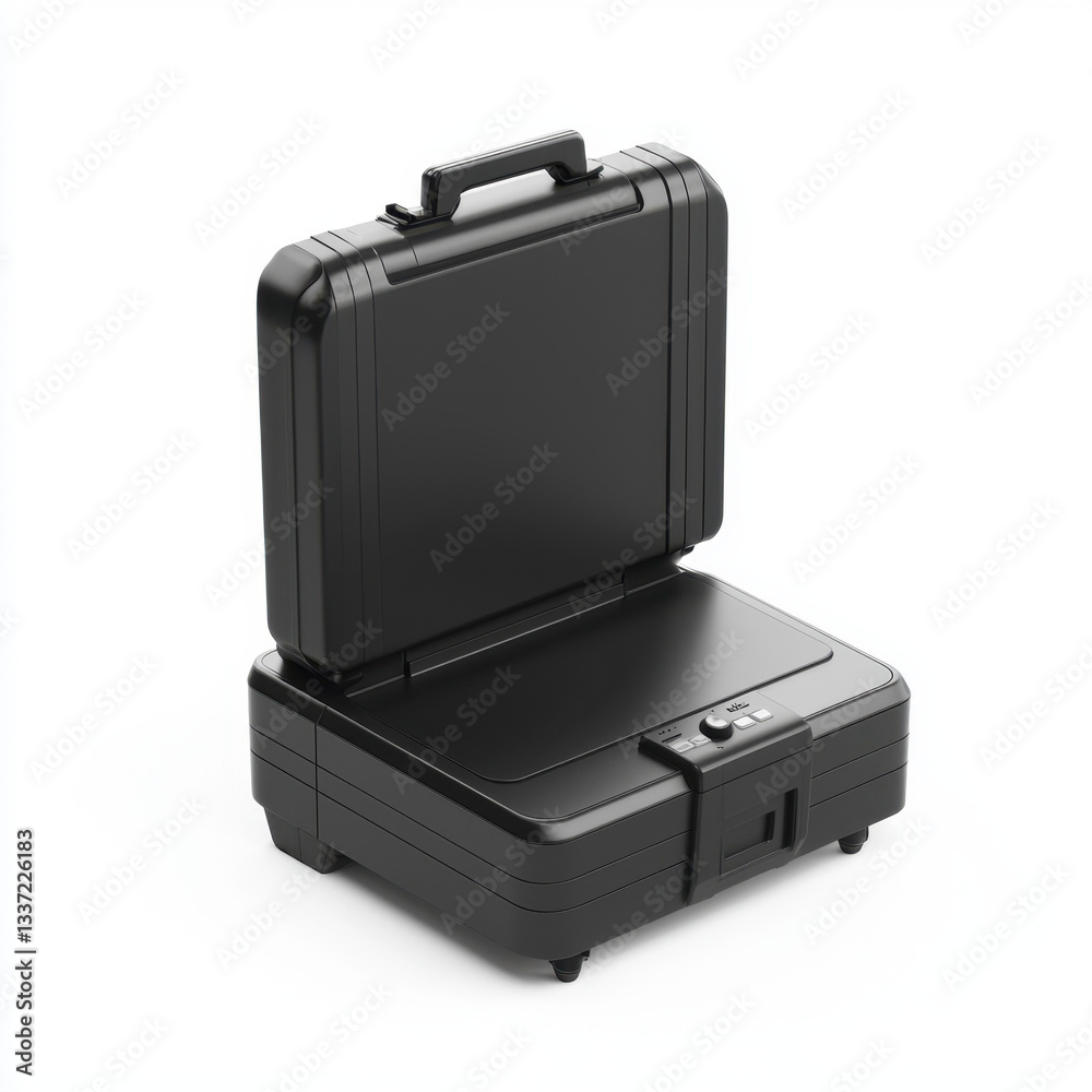 Classic black briefcase elegantly displayed on a clean white background representing professionalism and style ideal for business environments and daily use with ample storage space Classic black briefcase elegantly displayed on a clean white background representing professionalism and style ideal for business environments and daily use with ample storage space