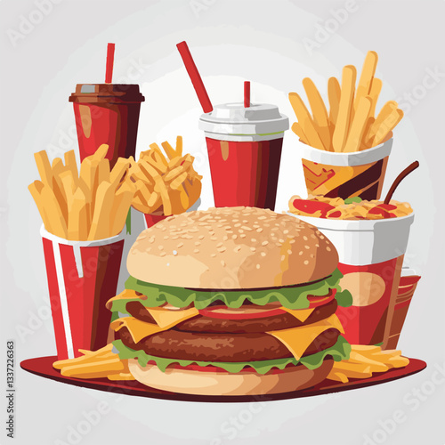 fastfood, fast, snack, food, meal, delicious, burger, lunch, background, dinner, american, meat, unhealthy, menu, restaurant, set, cheeseburger, junk, isolated, hamburger, fat, eat, sandwich, tasty, c