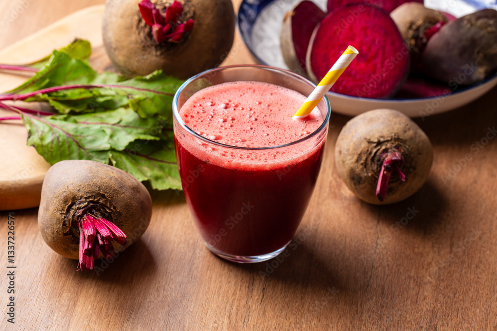Glass of fresh beetroot juice with vegetables - beetroot smoothie