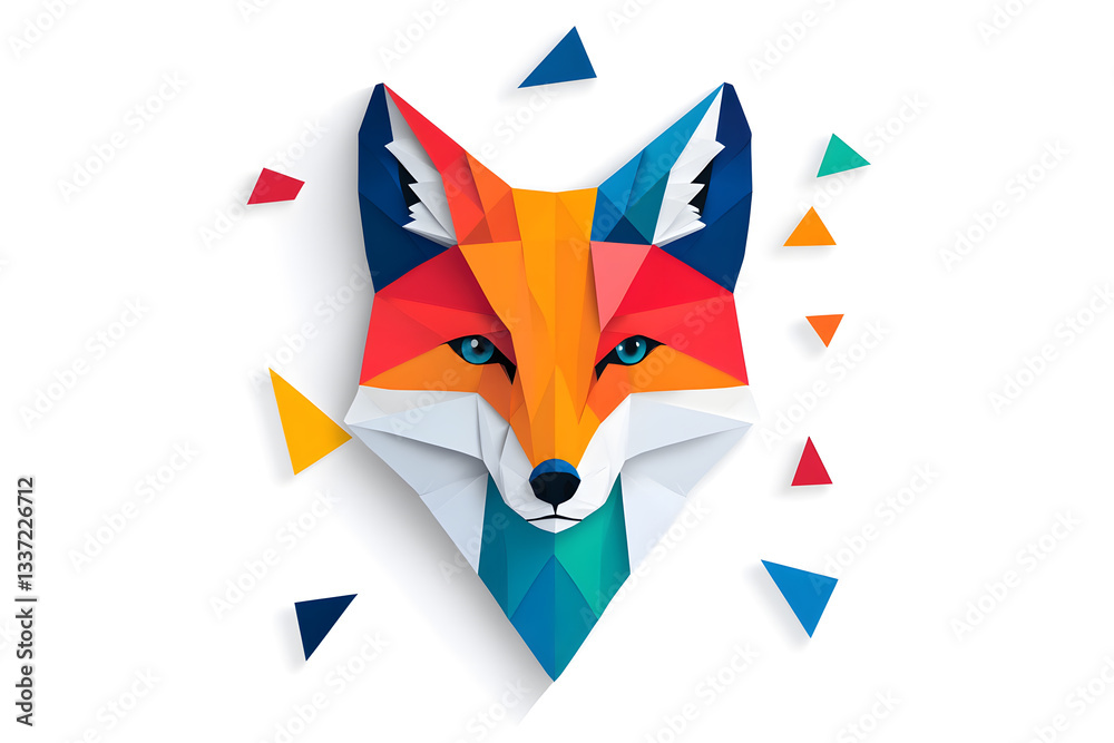 Fototapeta premium Abstract Low polygon geometric red fox face design isolated on white background
