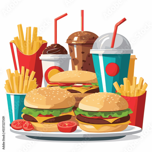 fastfood, fast, snack, food, meal, delicious, burger, lunch, background, dinner, american, meat, unhealthy, menu, restaurant, set, cheeseburger, junk, isolated, hamburger, fat, eat, sandwich, tasty, c