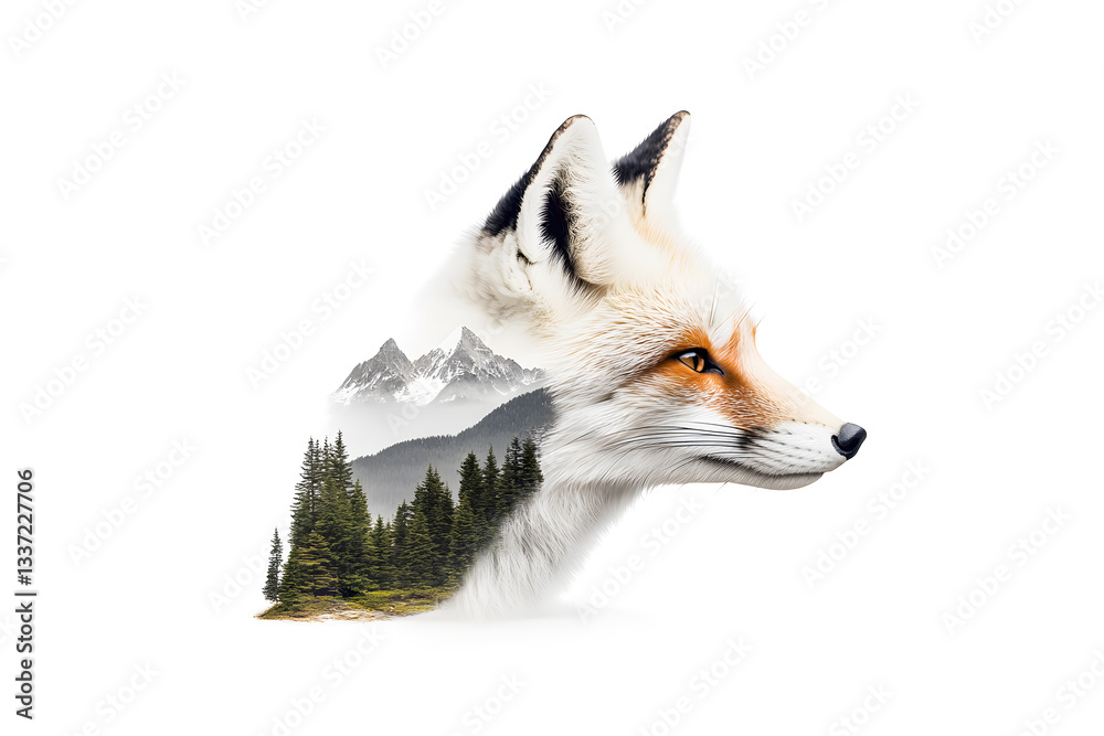 Fototapeta premium White fox head portrait, wildlife, close-up, isolated on white background