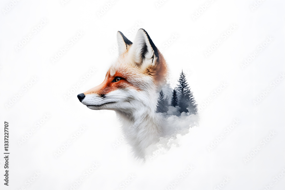 Fototapeta premium White fox head portrait, wildlife, close-up, isolated on white background