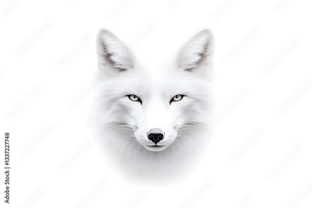 Fototapeta premium White fox head portrait, wildlife, close-up, isolated on white background
