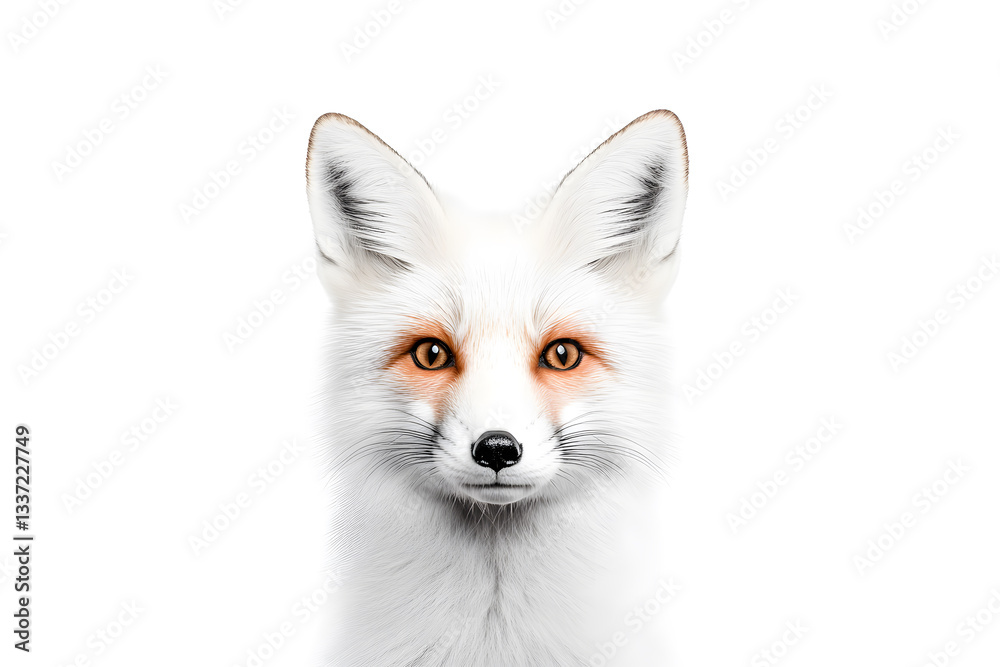 Fototapeta premium White fox head portrait, wildlife, close-up, isolated on white background