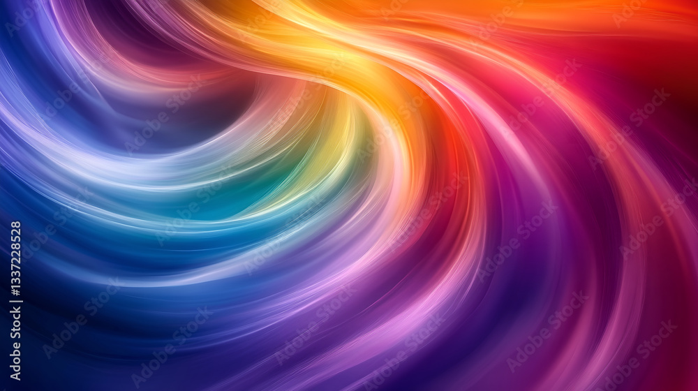 Obraz premium Abstract Rainbow Swirls: Vibrant abstract background with swirling waves of color in rainbow hues, evoking energy and motion.