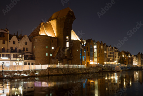Obraz na płótnie Medieval Crane of Gdansk at Night w salonie