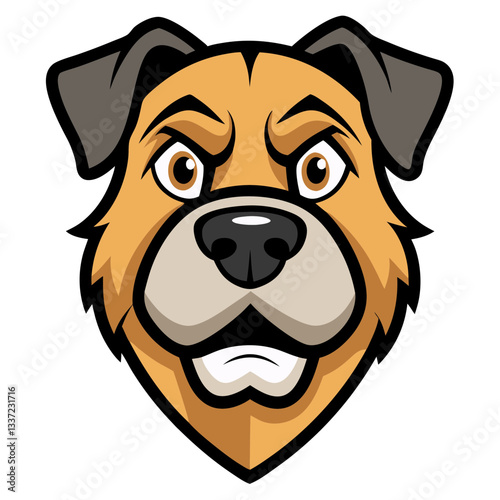 a vector illustration of a mascot dog head with an intense expression, showcasing determination